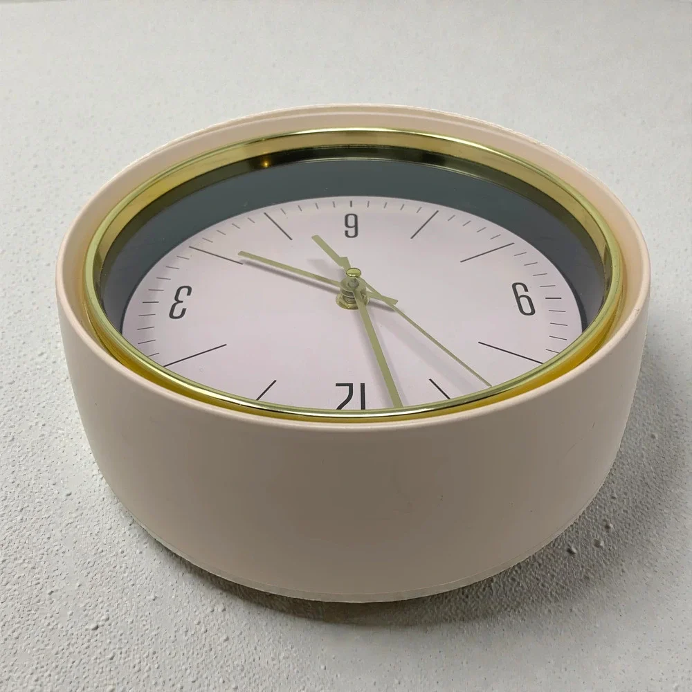 Vintage 1990's Sangtai Modernist Dusty Pink Gold Trim Wall Clock Minimalist 5168